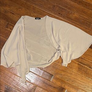 SLNY Sheer Open-Front Shaw in Beige Taupe